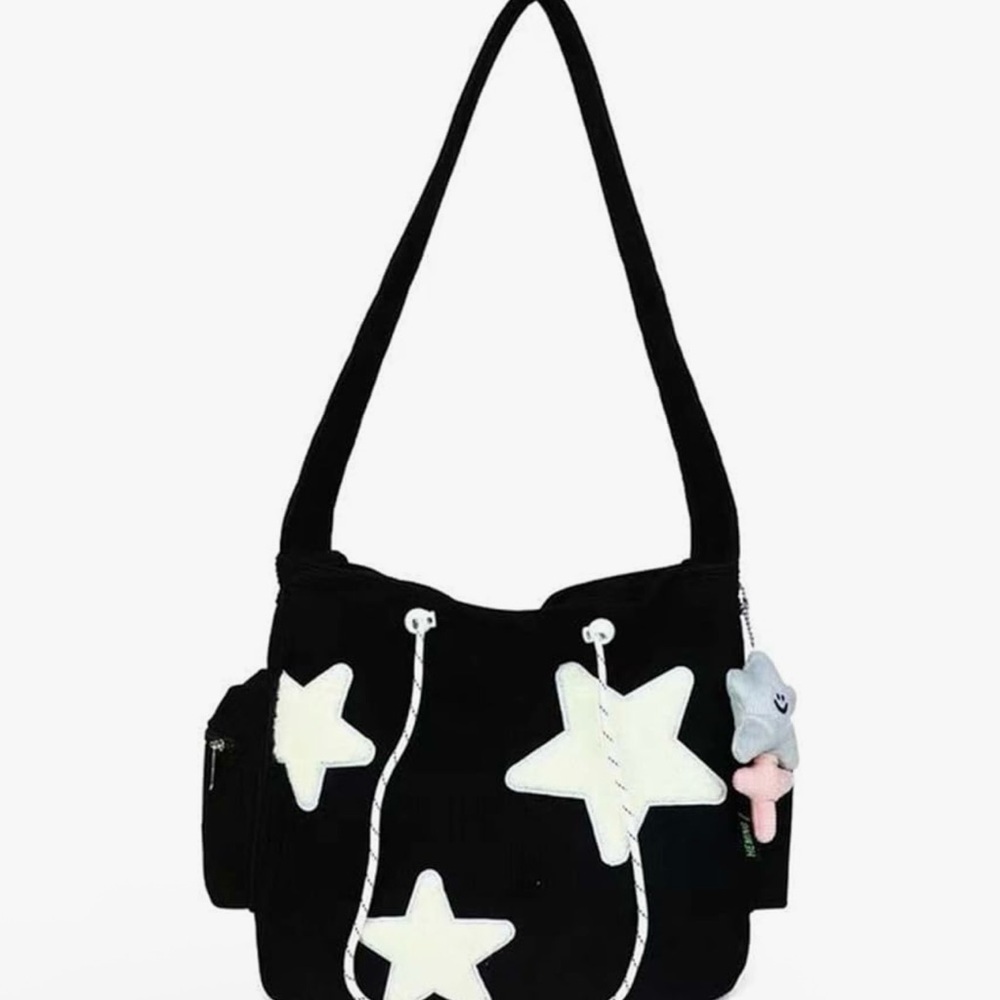 Corduroy Crossbody Bag With Star Patches